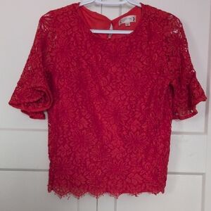 Nanette Lepore Vibrant Red+Orange Lace Blouse NWOT